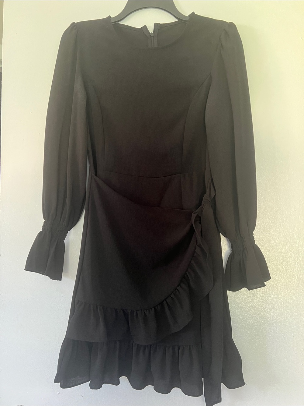 Black Ruffle Long-Sleeve Dress